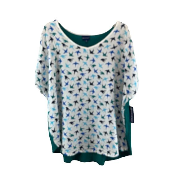 NEW Northcrest Womens Tops Plus Size 2X Birds Printed Short Sleeve - Picture 1 of 7